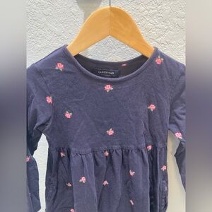 Navy Blue Kids Dress with Pink Floral Accents